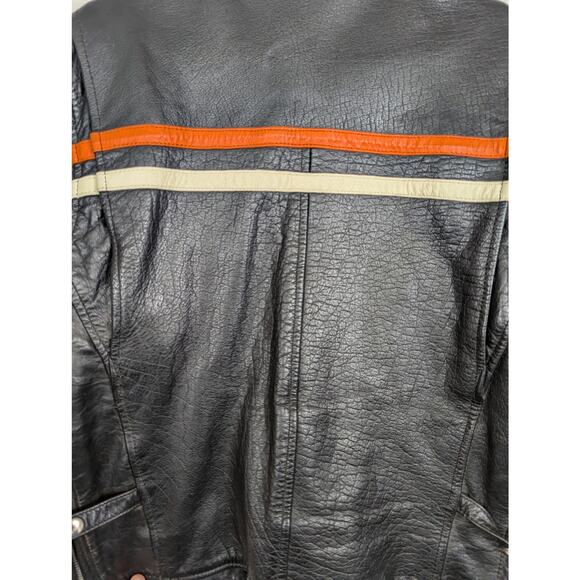 Vintage Women's Genuine Leather Motorcycle Jacket Black Orange Stripe Size XL - Picture 9 of 16